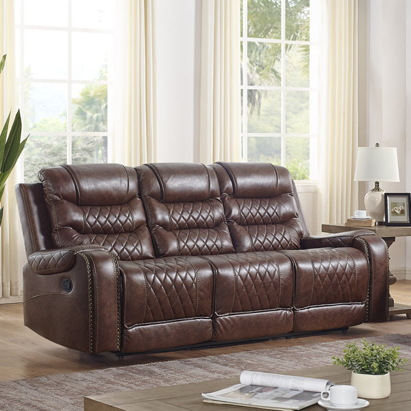 Lark Manor Misael Faux Leather Reclining Sofa With Nailhead Trim And